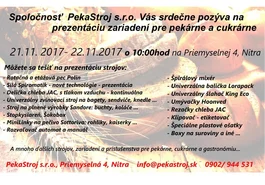 Pekastroj - pozvánka na prezentáciu 21.11. - 22.11.2017